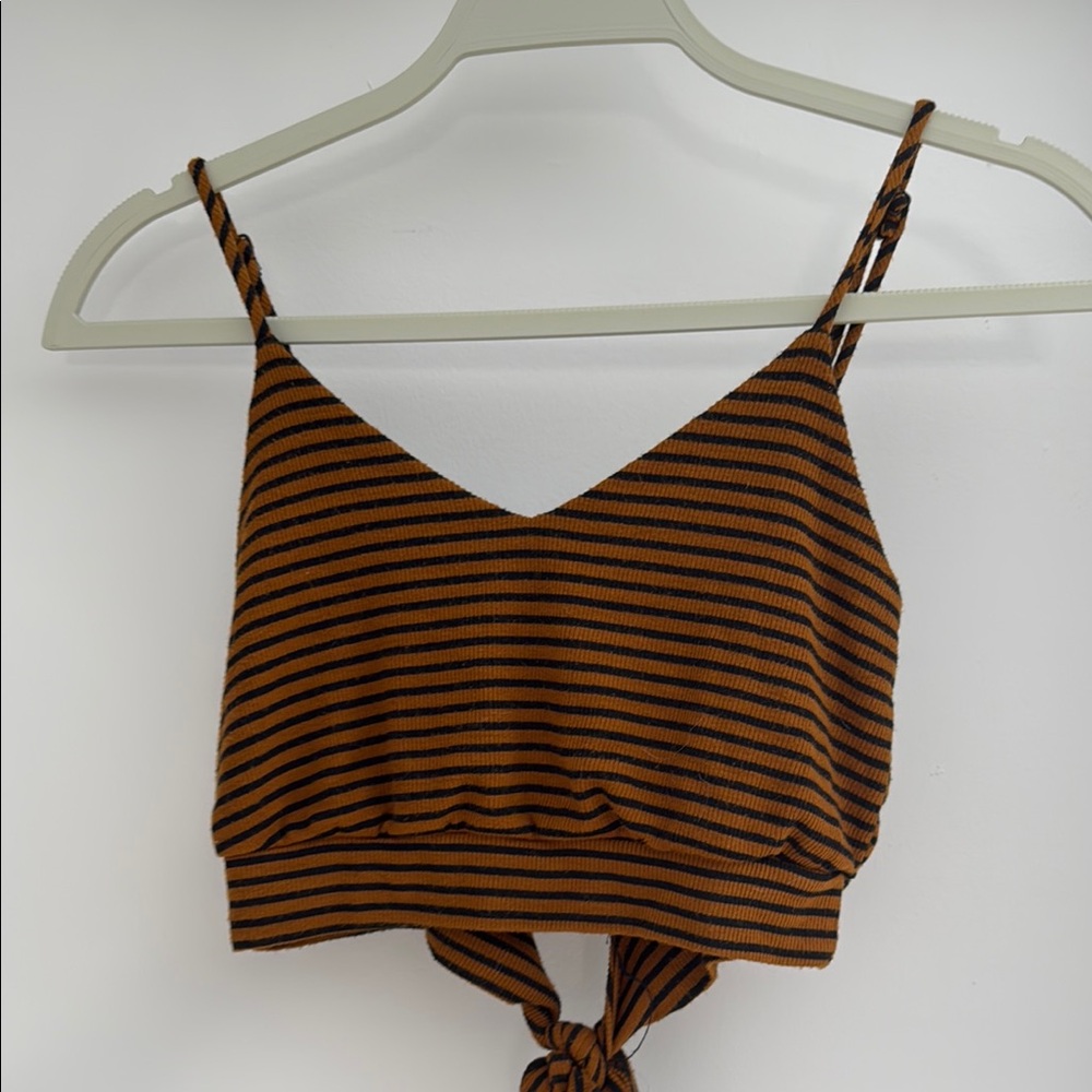 Fashion Nova Brown and Black Crop Tie Front Camisole